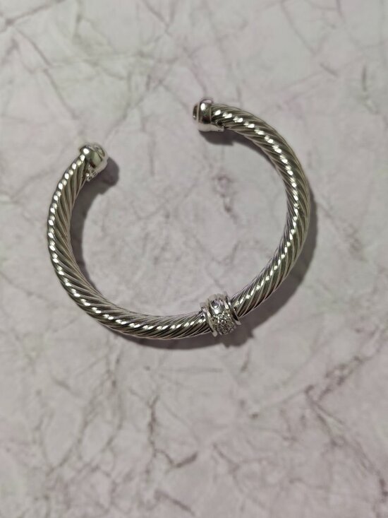 David Yurman Other - **Sterling Silver Cable Cuff Bracelet with CZ Crystal Station, Open Bangle**